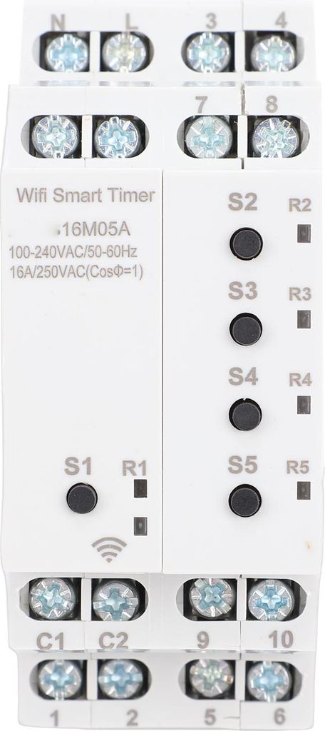 Intelligenter WLAN-Timer mit 5 isolierten Kanälen, externem Schalter, Fernbedienung und Sprachsteuerung, kompatibel mit der Tuya-App