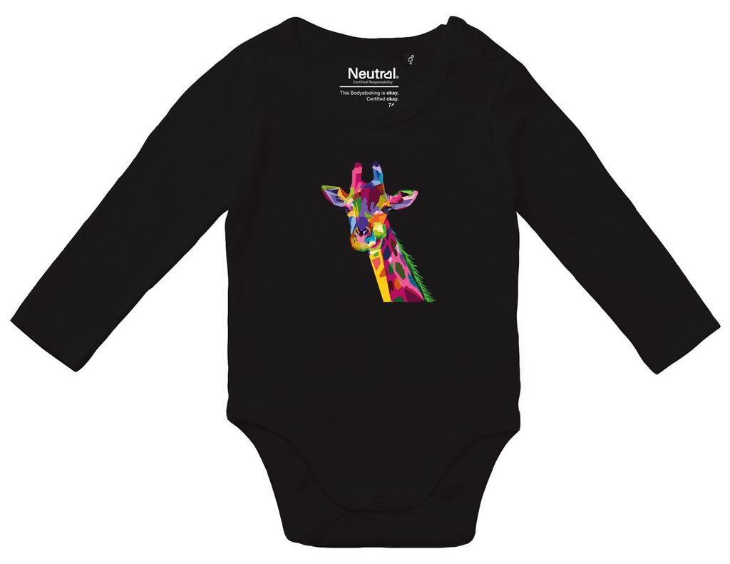Huuraa Baby Body Giraffe Colorful 68 Black Baumwolle Fairtrade Langarmbody Geschenkidee