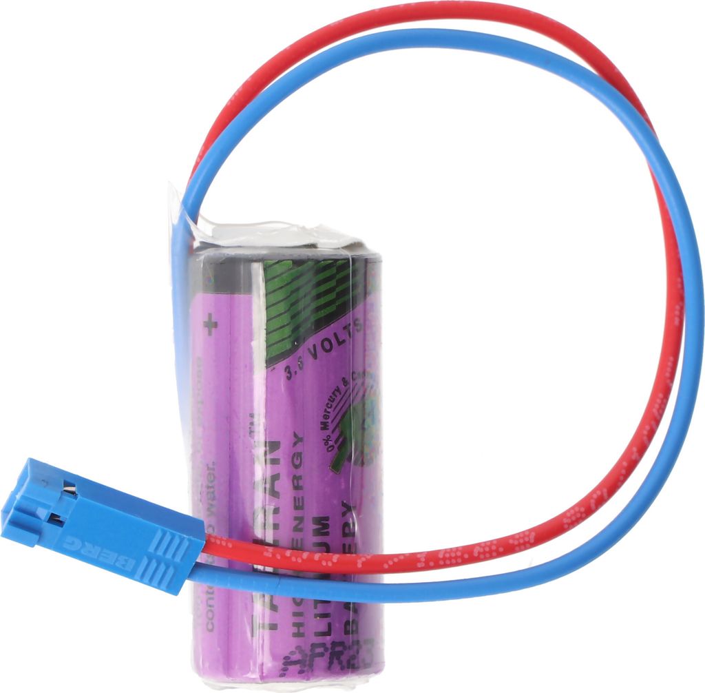 A single battery with wires and a connector is shown against a white background.