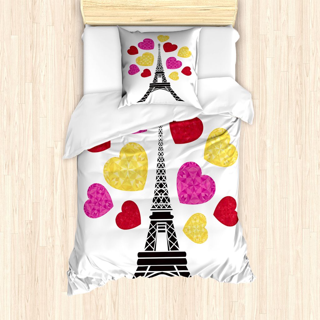 ABAKUHAUS Eiffelturm Bettbezug Set für Einzelbetten, Valentinstag-Layout, Milbensicher Allergiker geeignet mit Kissenbezug, 135 cm x 200 cm - 80 x...