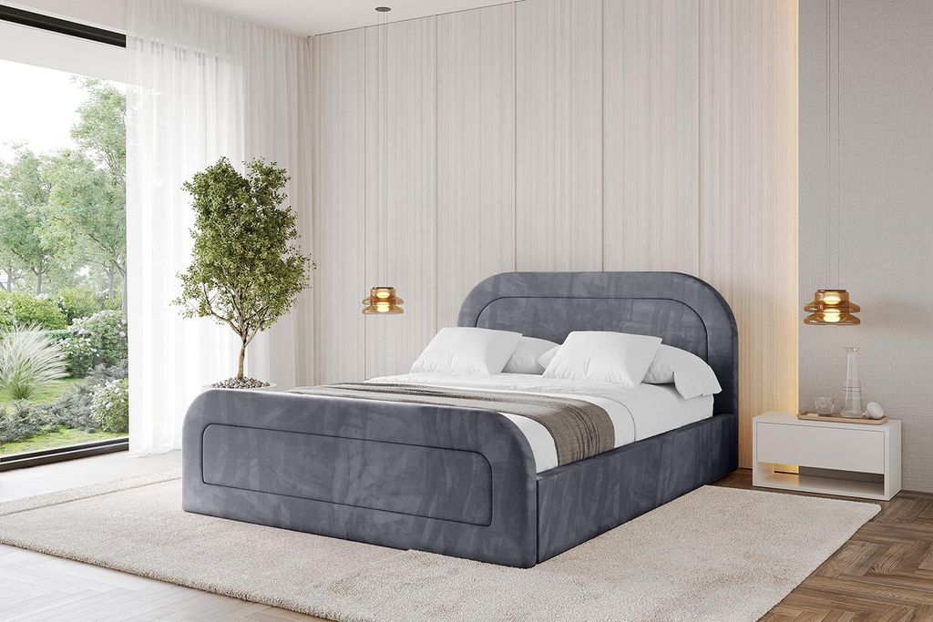 ALTDECOR Polsterbett mit Bettkasten - LERAY-Z - 120x200 Dunkelgrau Casablanca - Bett mit Kopfteil und Fußteil, Boxbett ohne Matratze, Doppelbett m...