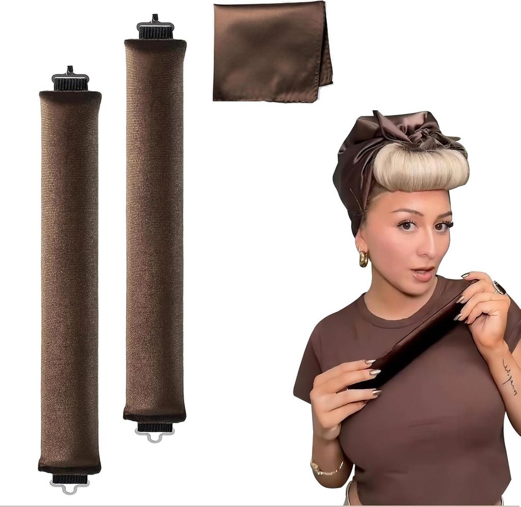 Allecto Plus - 2x Lockenwickler Set mit Haarband - Natürliche Locken - Hitzefrei - Feines Haar - Heatless Blowout - Nächtliche Nutzung - Braun