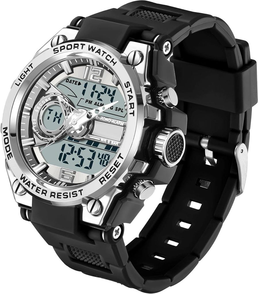Watch Für Herren, Digitale Armbanduhr Herren Militär Outdoor Uhr Männer Analog Robuste Digitaluhr für Herren Wecker Kalender LED wasserdichte S...