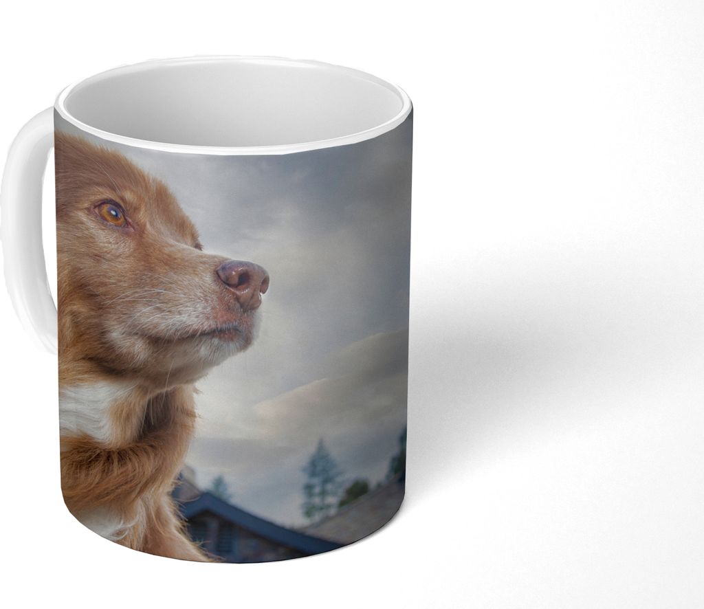 MuchoWow Tasse Kaffeetasse Kaffeebecher 350 ml Starrender Hund Teetasse - Fototasse - Becher - Keramikbecher - Teebecher - Kaffeetasse - Bürotasse