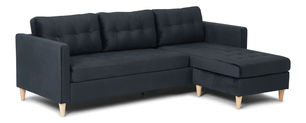 Canapé velours noir Marino BA4 chaise longue interchangeable