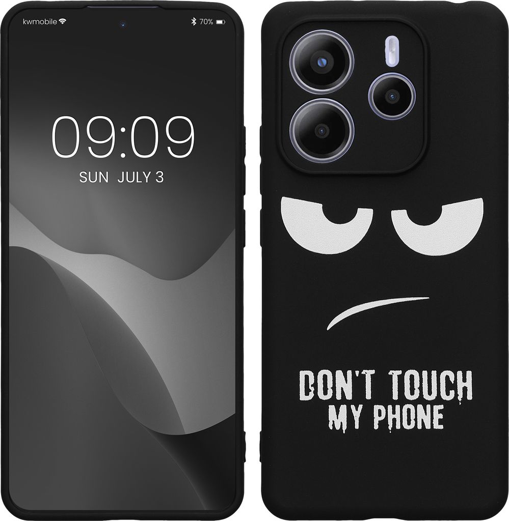 kwmobile Hülle kompatibel mit Xiaomi Redmi Note 14 5G (Nicht für 4G) - Handyhülle Silikon Case - Don't touch my Phone Weiß Schwarz
