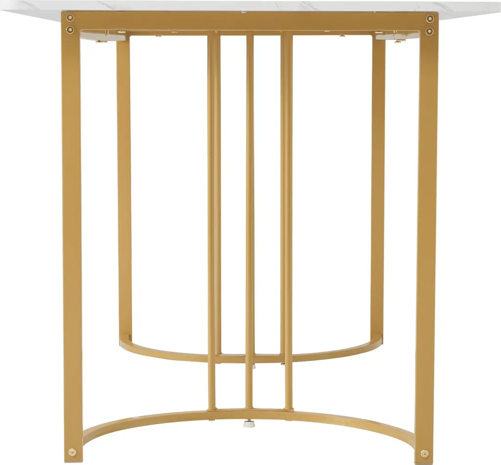 Sweiko 140 x 80cm tavolo da pranzo, (1-St), tavolo da cucina moderno, struttura in metallo tavolo da pranzo rettangolare in marmo moderno tavolo da cucina con gambe regolabili per sala da pranzo soggiorno, bianco / oro - 12