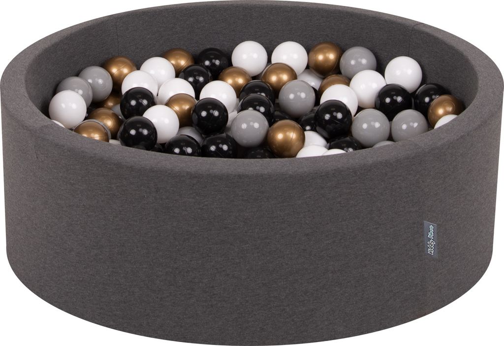 KiddyMoon Bällebad kinder 90x30cm mit 300 Bunten Plastikbälle ∅7cm - Baby spielzeug 8 monate Bälle für Bällebad Indoor spielplatz - Dunkelgrau