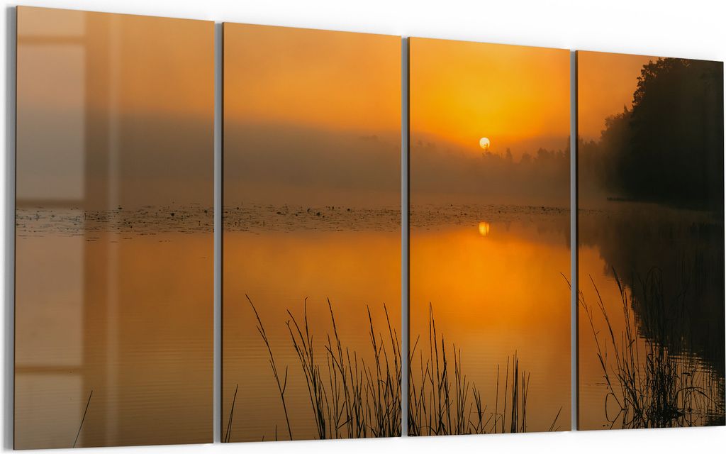 DEQORI Glasbild Echtglas 4x30x60 cm 'Morgenspiegelung' Wandbilder XXL groß