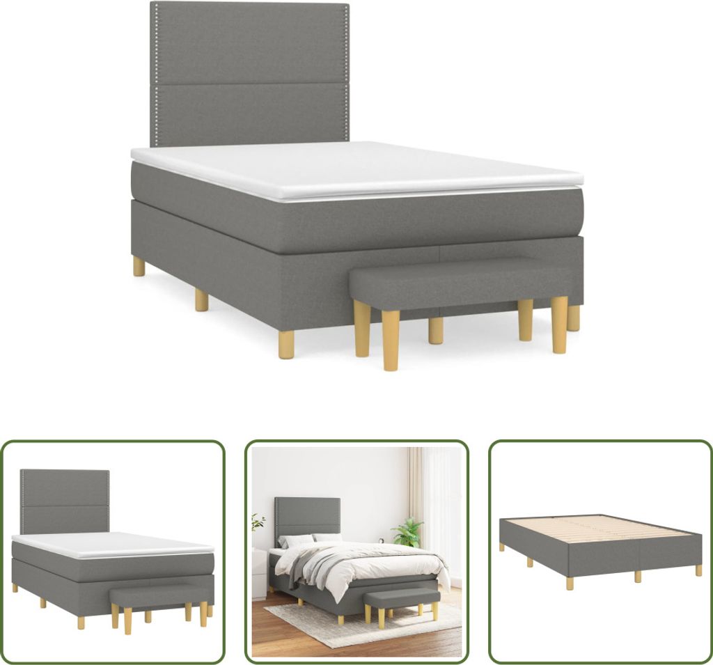 The Living Store Boxspringbett mit Matratze Dunkelgrau 120x190 cm Stoff