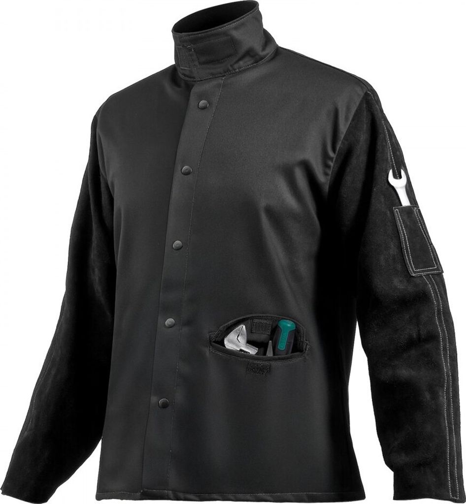 Schweißerjacke Flammhemmend Größe M - Arbeitsjacke aus Rindsleder Baumwolle - Brandschutz Schutzkleidung für Schweißer