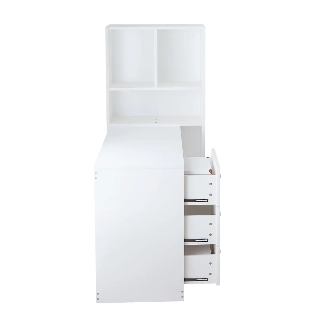 Bureau d'angle pour télétravail avec bibliothèque et tiroirs blanc - 9