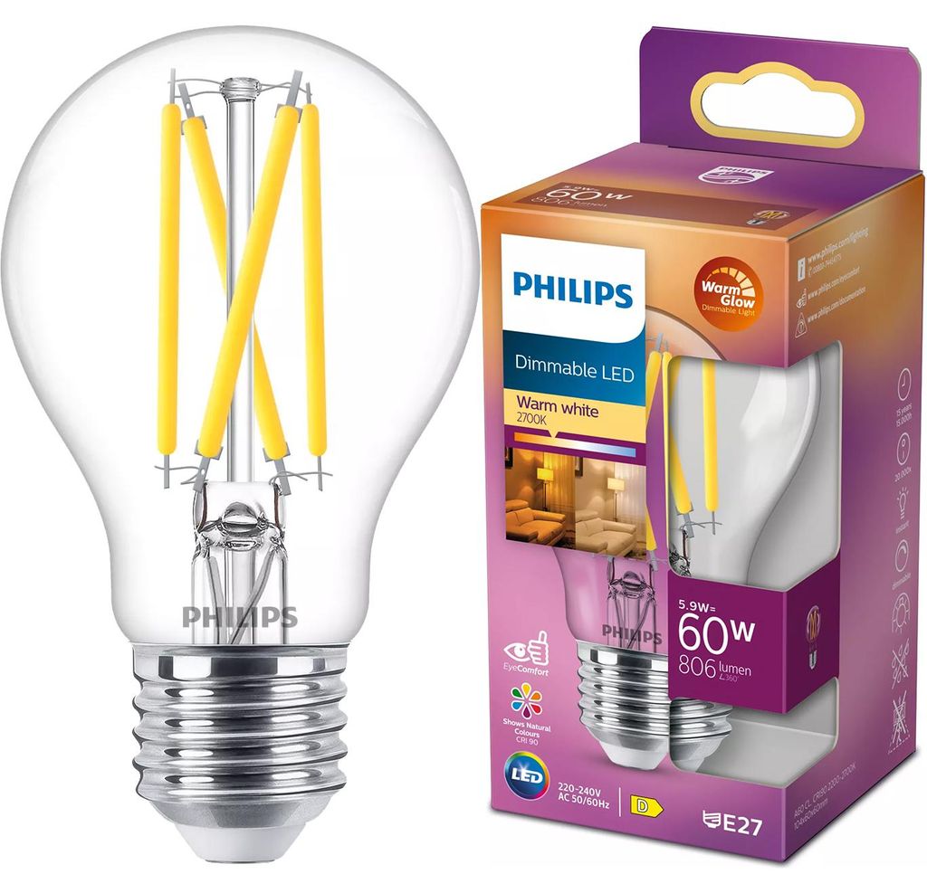 Philips Żarówka żarnikowa przezroczysta 60 W A60 E27, 5,9 Zdjęcie produktu 