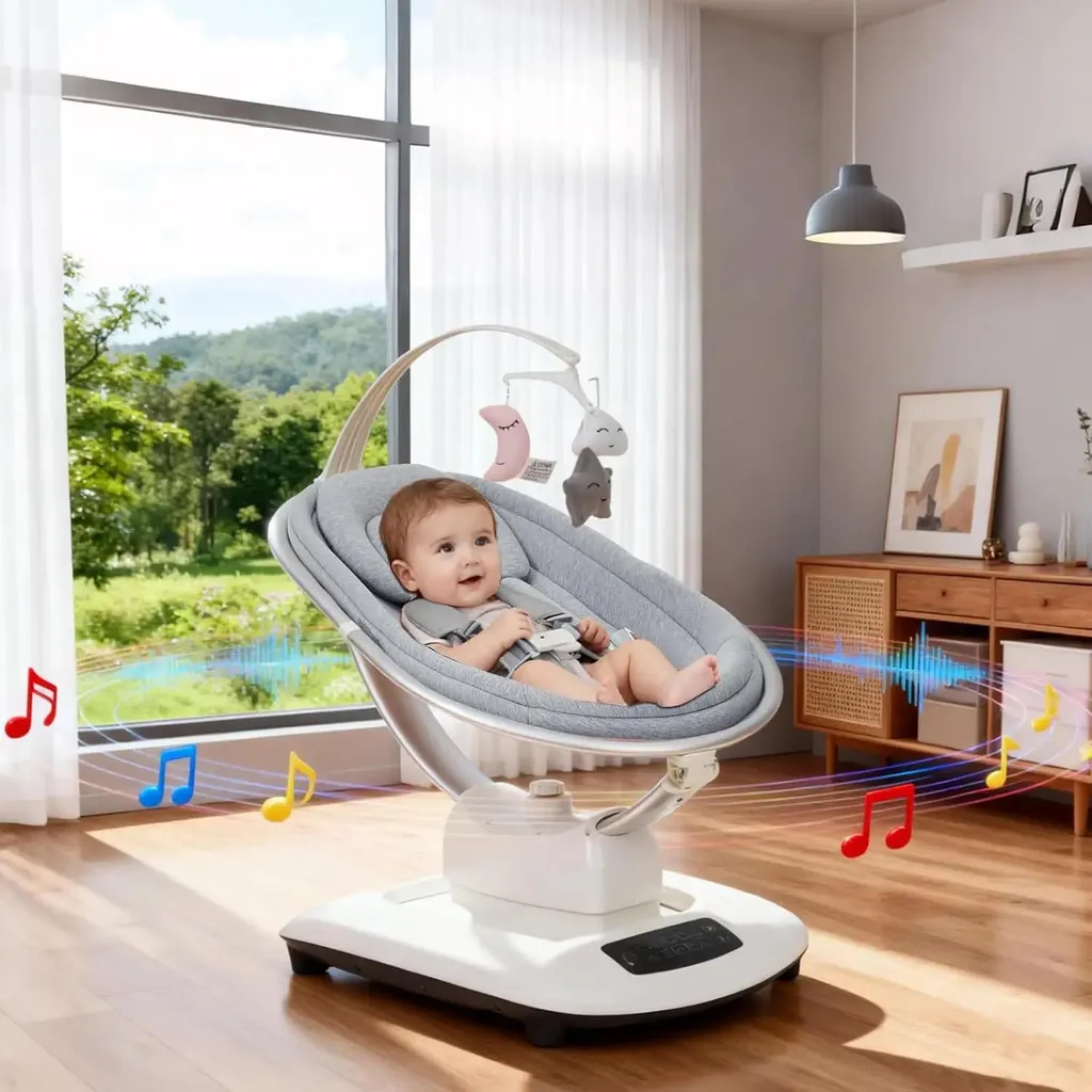 Transat électrique bébé gris clair avec télécommande et technologie 5D - 2