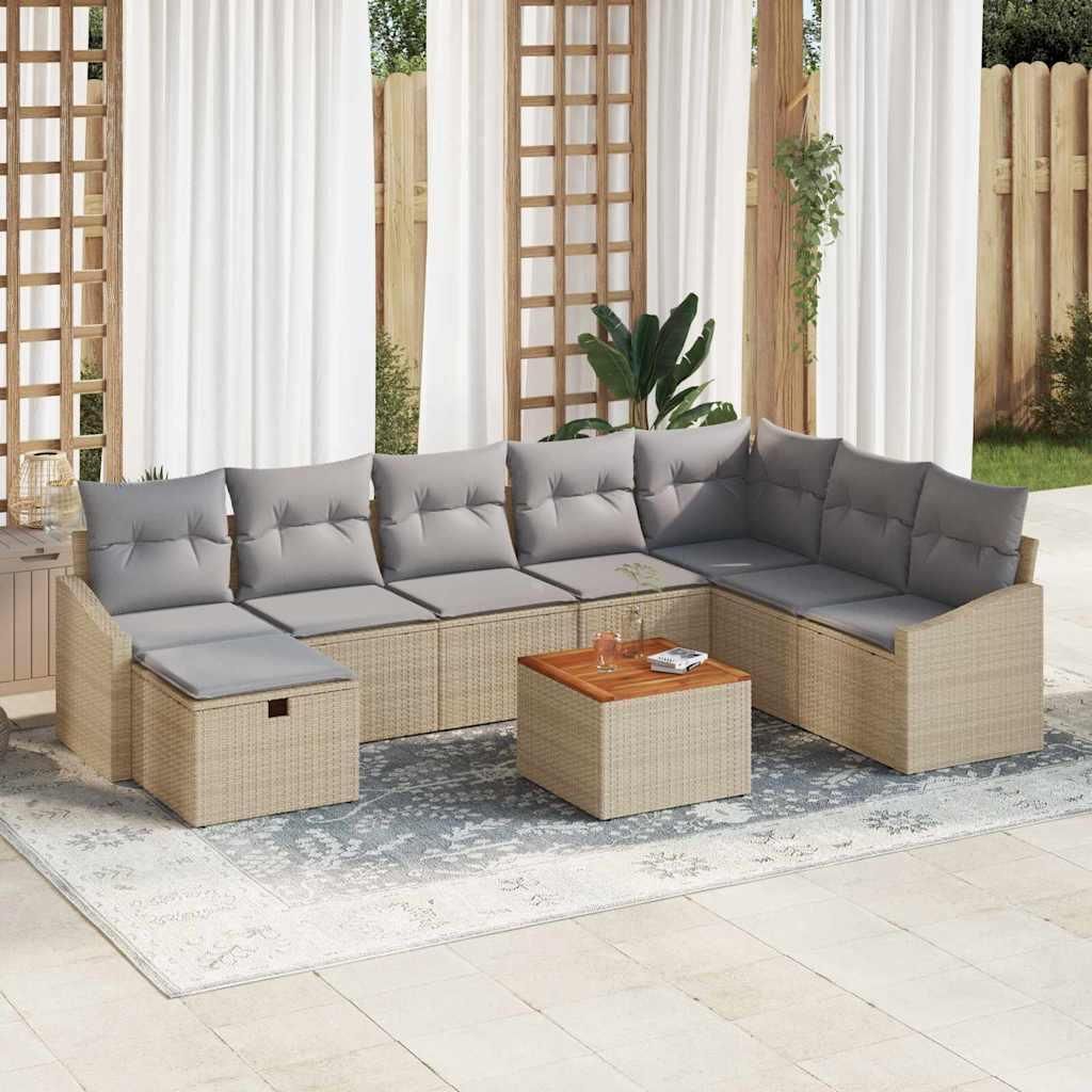 Maison Exclusive - Gartensofa-set mit Kissen mit Speicher 9 pcs Beige Poly-Rattan