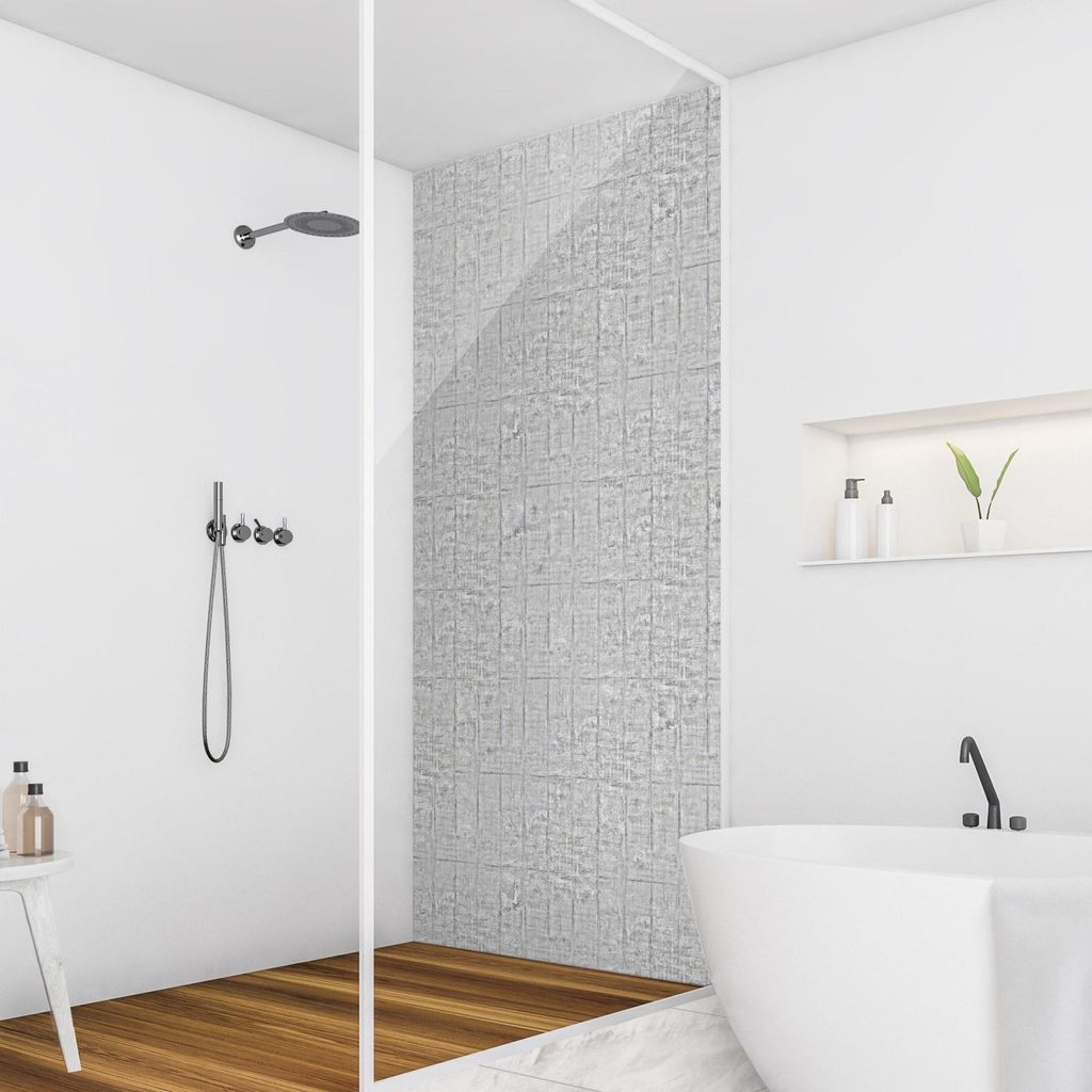 Duschrückwand mit Motiv selbstklebend - 0.61 mm Wandpaneel wasserfest Zement grau Steinoptik Industrial Badrückwand fugenlos Premium matt 100x190 cm