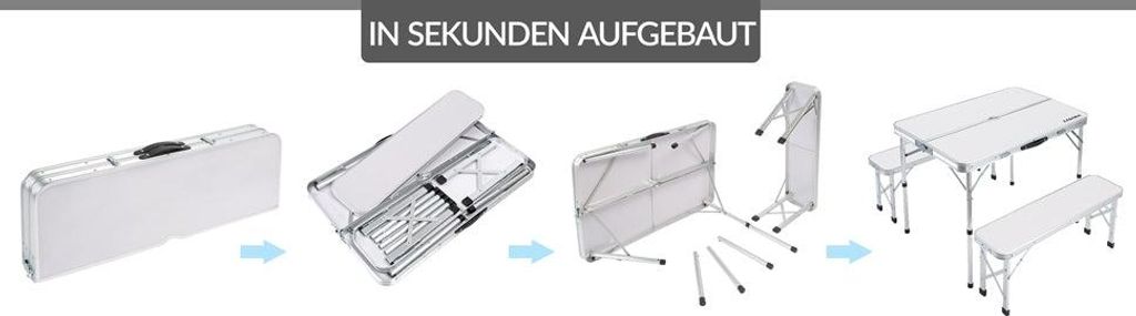 Camping-Tisch- und Bankset, klappbares Aluminium, weiß
