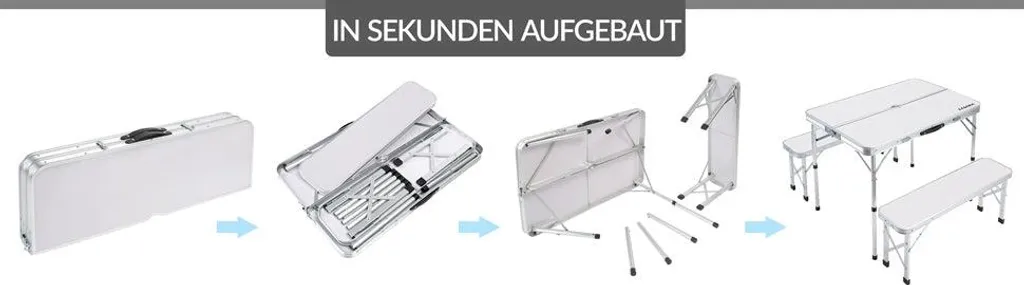 Mobilier de camping complet avec table pliante et bancs en aluminium