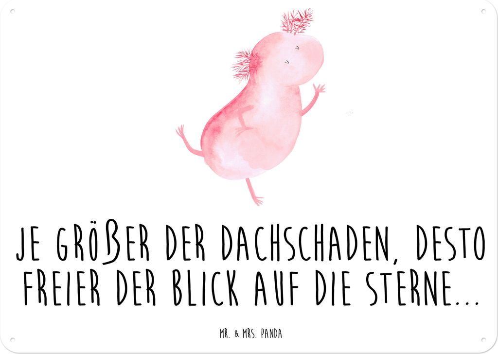 Mr. & Mrs. Panda Wandbild Axolotl Tanzen DIN A5 - Weiß - Geschenk, Dachschaden, Magnetschild, Schild, Türschild, tafel, gut Gelaunt, Dekoschild, ...