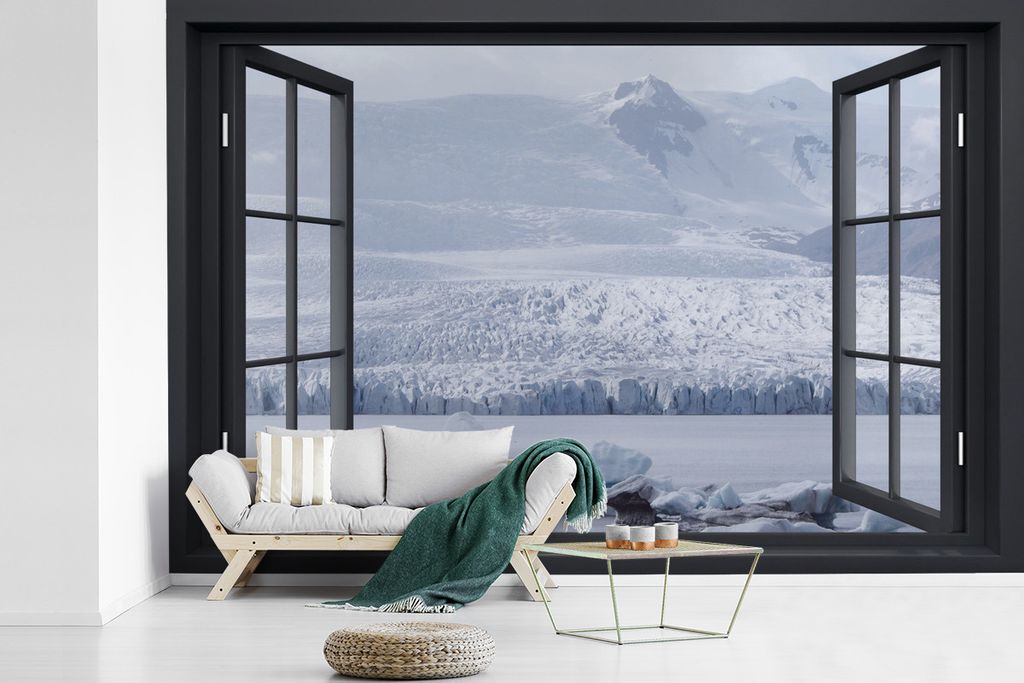 MuchoWow Fototapete für Wohnzimmer oder Schlafzimmer Wandtapete Vinyl Motivtapete Aussicht - Berg - Eis - 330x220 cm - Fototapeten