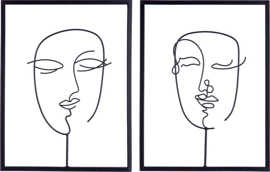 Gilde Wandrelief, rechteckig, "Visione", Gesichtsmotiv, Metall, schwarz, L. 1.5 cm, B. 30 cm, H. 40 cm 50689 4063387506899 2 Stück (2-fach sortiert)