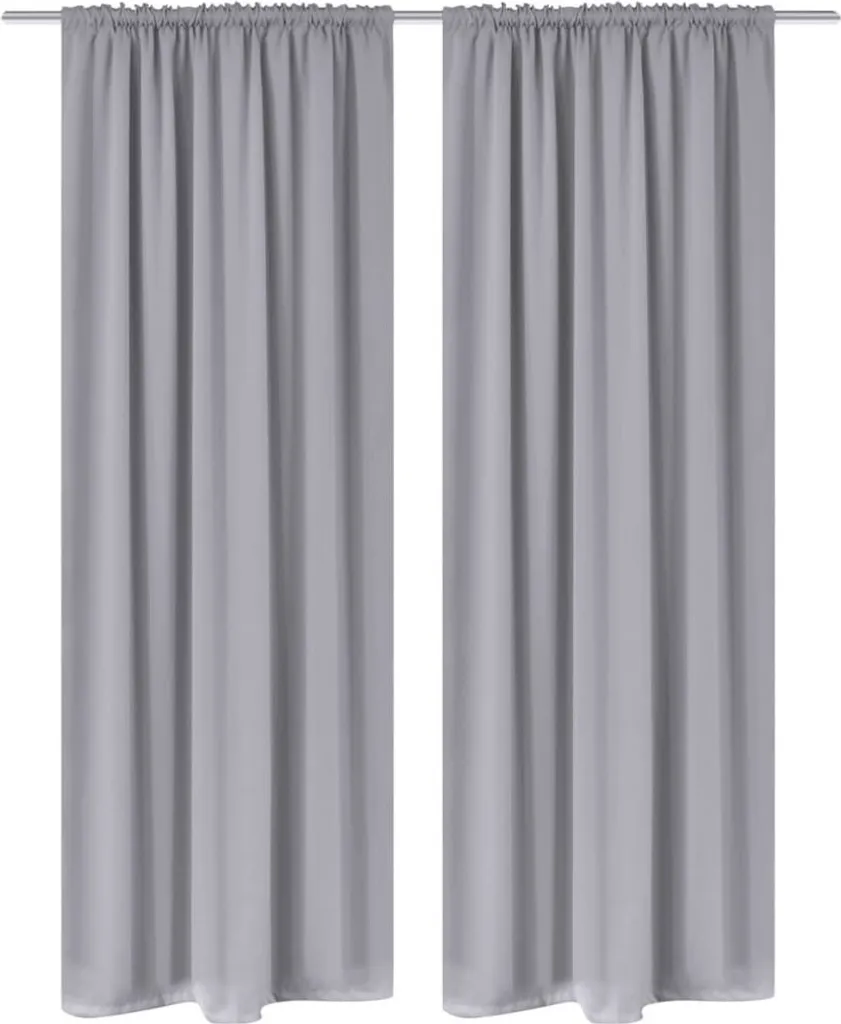 Rideaux Occultants Gris à Tête Fendue Haute Densité 135x245 cm en Lot x2