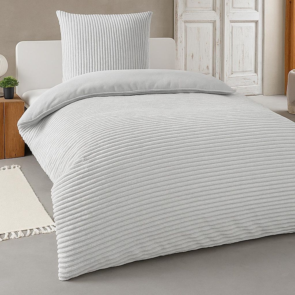 Heimtexland Winter Bettwäsche Cord kuschelig weich und warm Cashmere Touch Wende Bettbezug 80x80 I 155x220 Super Soft temperaturausgleichend atmun...