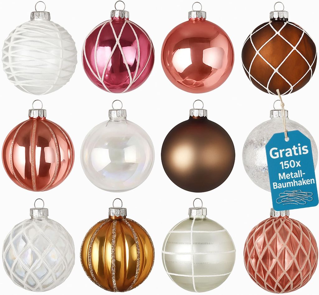 Weihnachtskugeln Rosa 12er Set Glas Christbaumkugeln Christbaumschmuck Kugeln