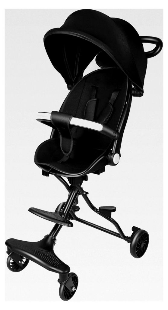 Ultraleichter, faltbarer und kompakter Kinderwagen, neigbar, von Geburt bis 25 kg, mit Trolley-System, für 6 Monate + 5-Punkt-Gurt (Schwarz + Grau...