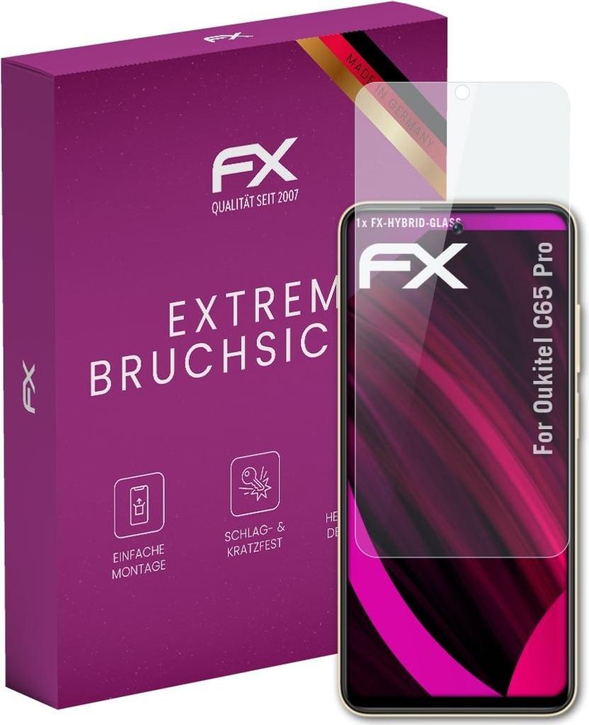 atFoliX FX-Hybrid-Glass Displayfolie kompatibel mit Oukitel C65 Pro Glasfolie