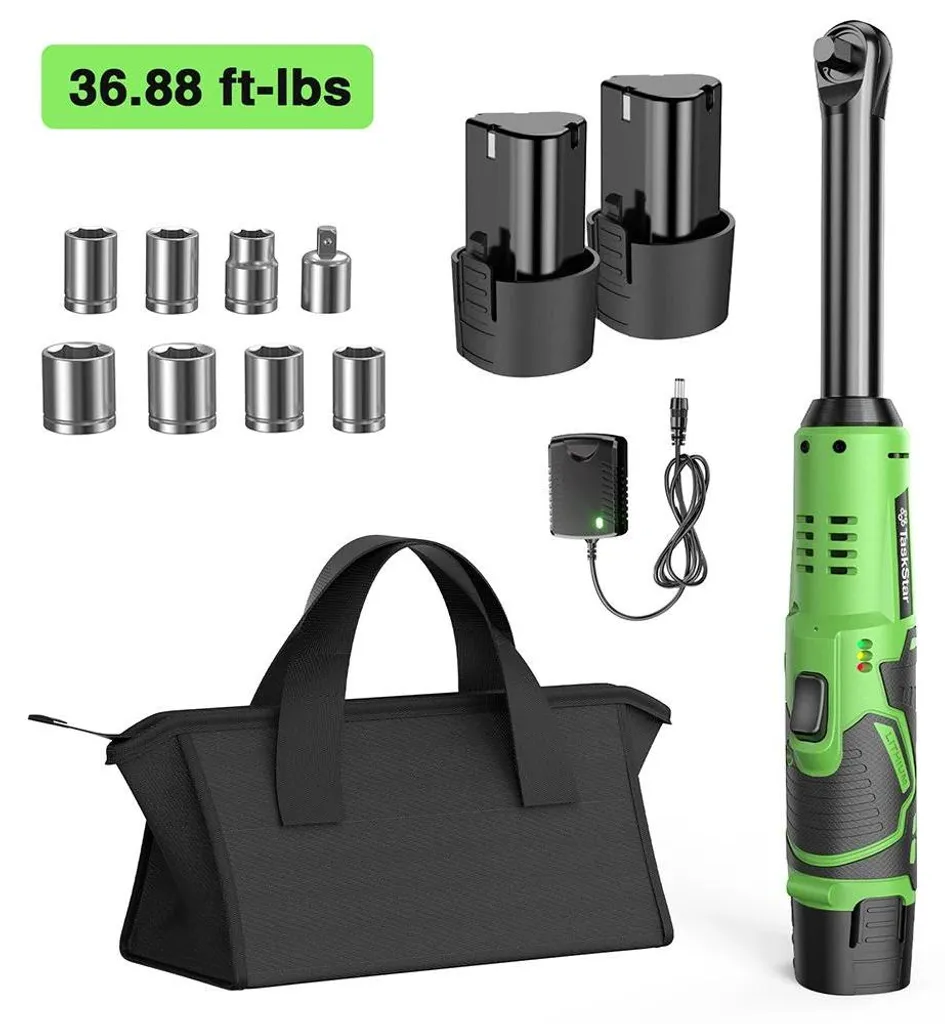Clé à cliquet électrique sans fil avec 2 batteries 2.0Ah à tête longue