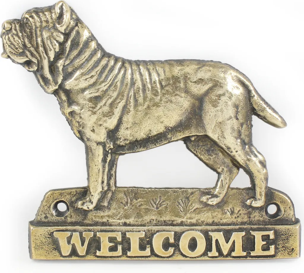 mastino napoletano - targhetta per porta con cane, targhetta di benvenuto in ottone, esclusiva targhetta con la scritta Welcome del marchio Art-Dog