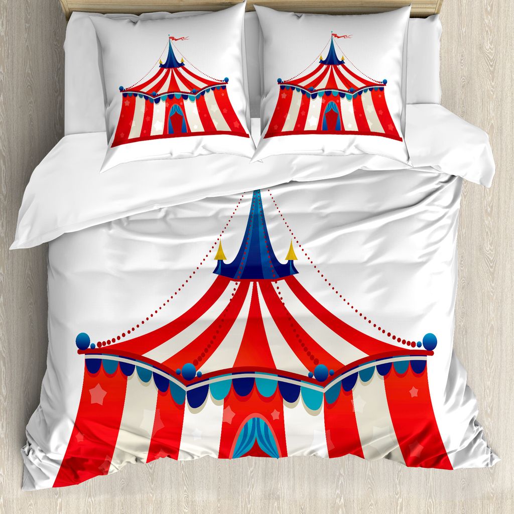 ABAKUHAUS rot-Weiss Bettbezugs Set Für Doppelbetten, Stars Striped Zirkus, Milbensicher Allergiker geeignet mit Kissenbezügen, Vermilionblau