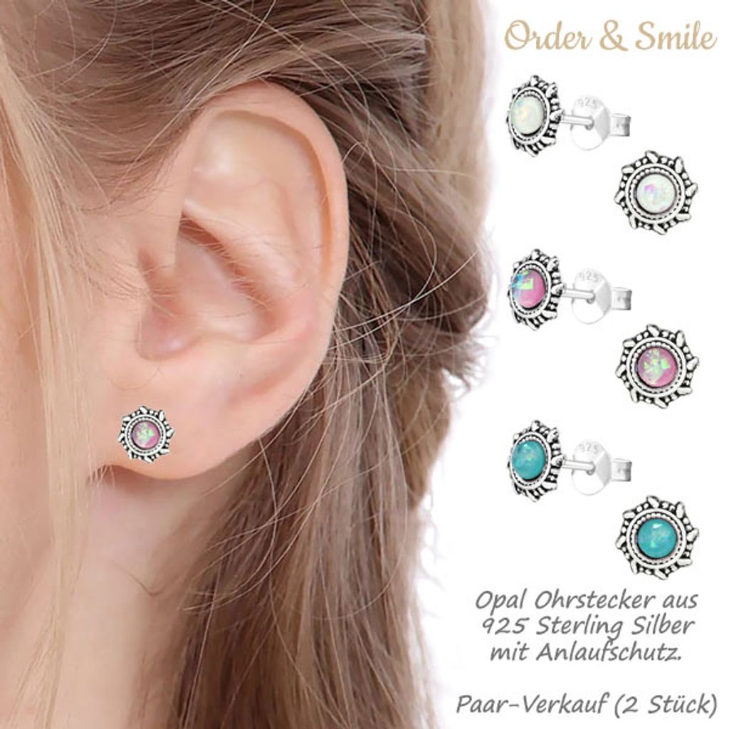 925 Sterling Silber Ohrstecker Mit Opal – Rund, 6 Mm, Für Frauen, Geschenkidee