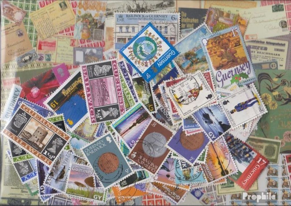 Briefmarken GB - Guernsey 500 verschiedene Marken