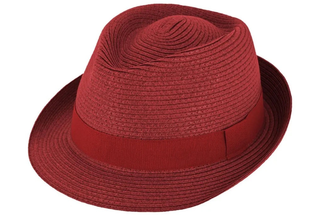 Cappello di carta Fiebig trilby uni con nastro in gros grain dello stesso colore segnale rosso taglia 61