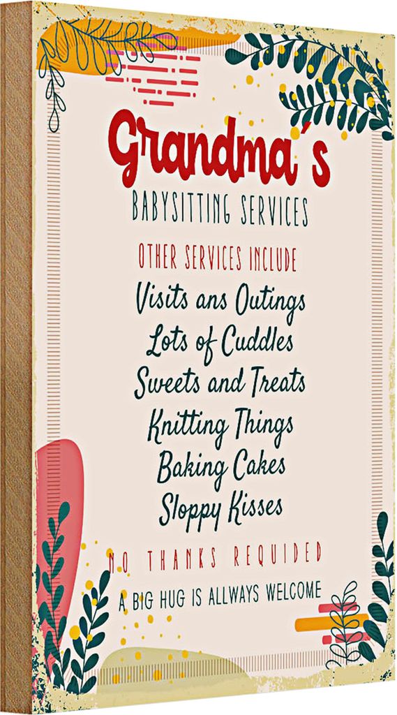 Holzschild Spruch Grandma's Babysitting services 20x30cm