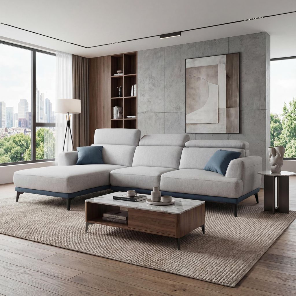 Sofa HWC-G44, Ecksofa L-Form 3-Sitzer, Liegefläche Nosagfederung Taschenfederkern verstellbar 277cm links, hellgrau