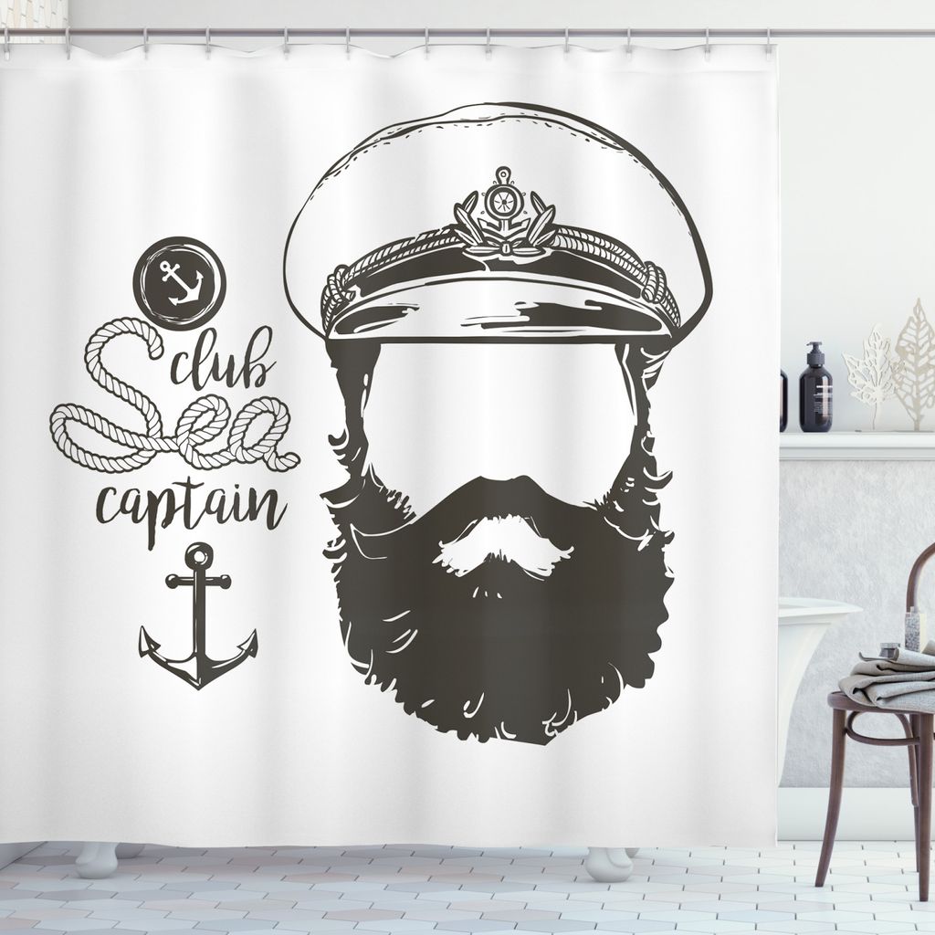 ABAKUHAUS Ozean Duschvorhang, Hut und Bart Seaman, Wasser Blickdicht inkl.12 Ringe Langhaltig Bakterie und Schimmel Resistent, 175 x 200 cm, Braun ...