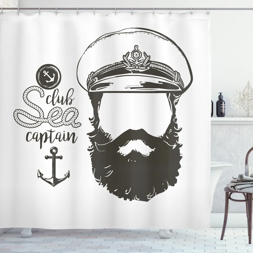 ABAKUHAUS Tenda da doccia Anker, cappello e barba Seaman, impermeabile, inclusi 12 anelli, resistente a batteri e muffe, 175 x 220 cm, marrone-bianco