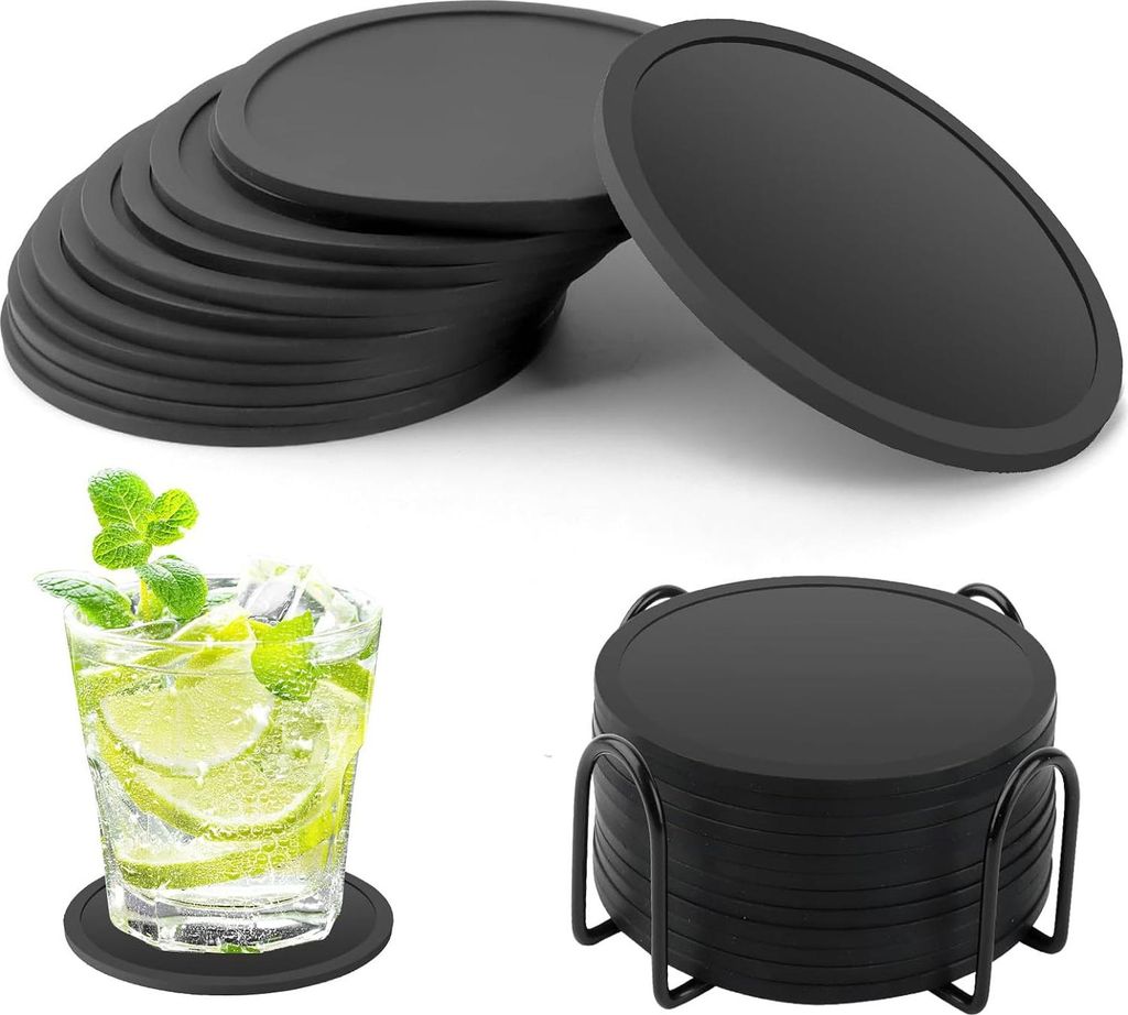 OKWISH 12 Stück Untersetzer Gläser Silikon mit Halter, Produktbild 