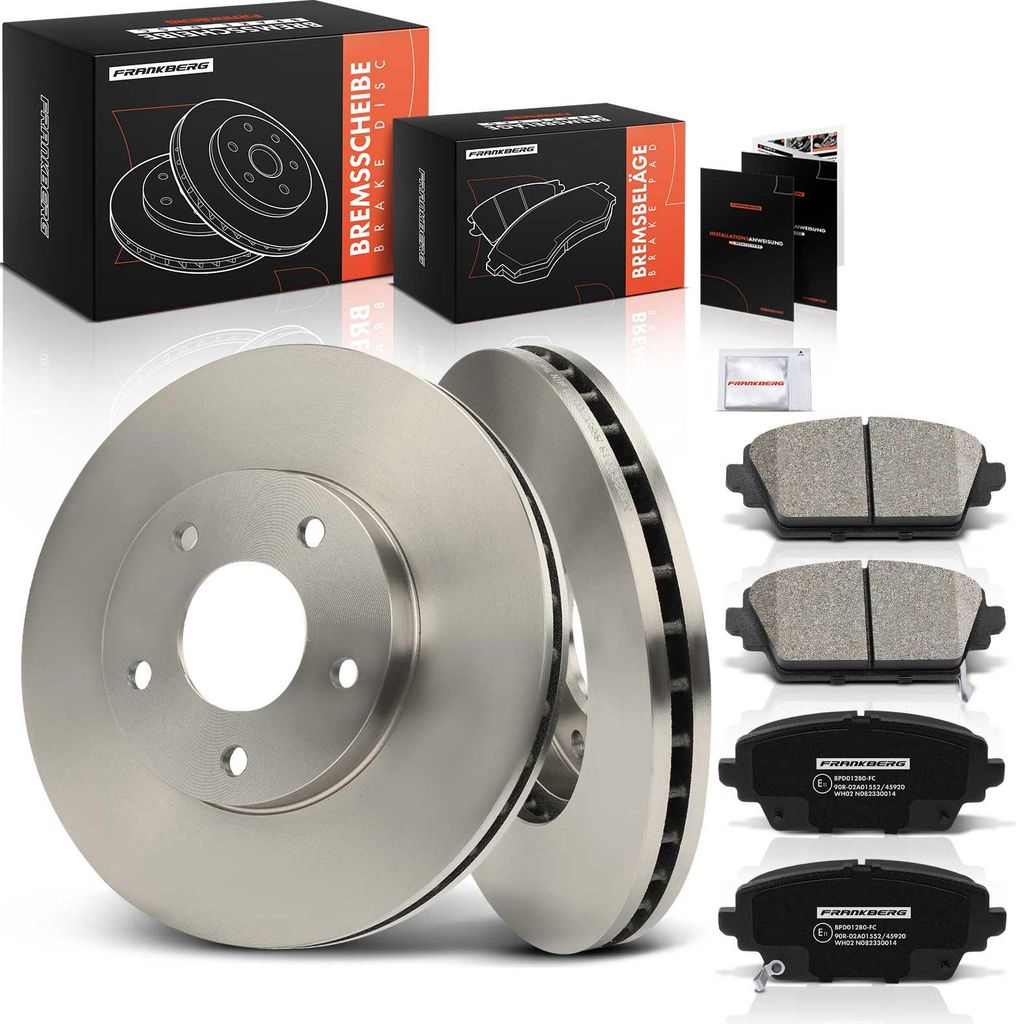 Frankberg 2x Bremsscheiben 4x Bremsbeläge Vorderachse für Nissan Almera Tino V10 Primera P12 Primera Kombi WP12
