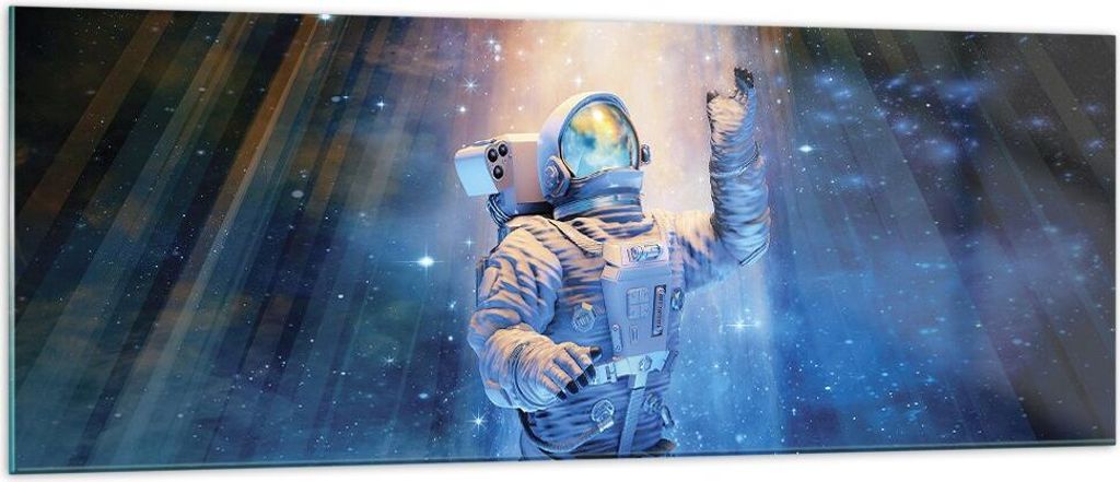 Bilder auf glas - Einteilig - Astronaut Licht Kosmos - 140x50cm - Glasbilder - Wandbilder - Bilder - zum Aufhängen bereit - Wanddekoration aus Gla...