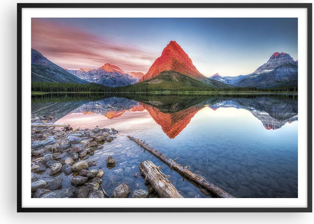 Gerahmtes Poster - Schwarzer Rahmen - See Berge Spiegelung - 100x70 cm - Wand Bild - Wanddeko - Wandbilder - Kunstposter - Wandposter - Bilderrahme...