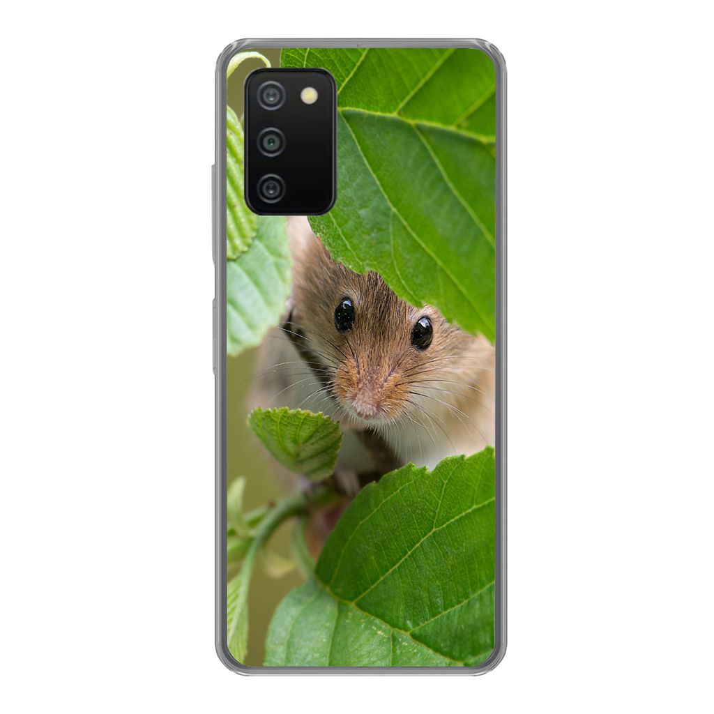 MuchoWow Handyhülle Schutzhülle Hülle für Samsung Galaxy A03s Zwergmaus - Jungtiere - Blätter Silikon Softcase Handy Hülle - Schutz