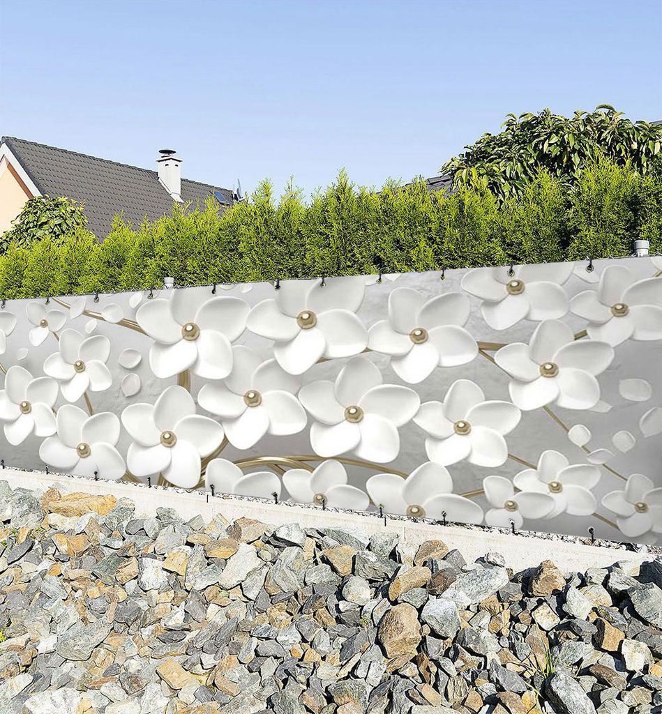 Zaunbanner blühender Blütenbaum Sichtschutz Garten Zaun