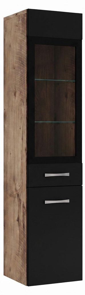 Badezimmer Schrank Rio 131 cm Eiche Kastanie mit Schwarz – Produktbild 