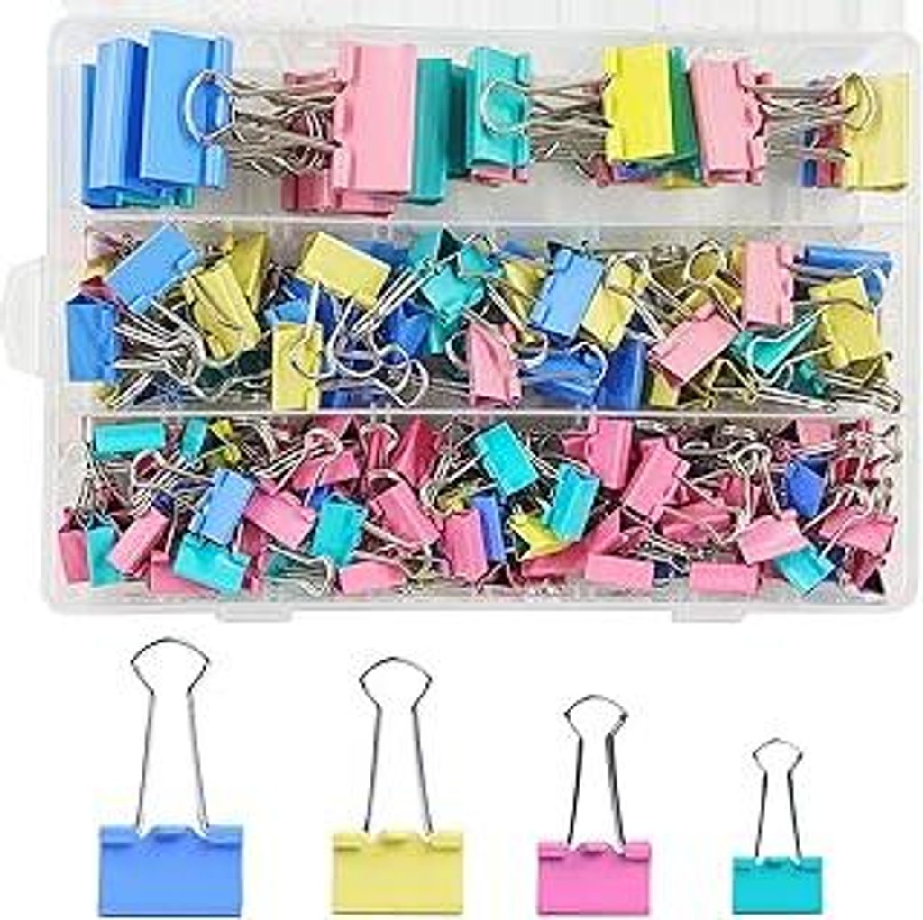 170 Stück Foldback Klammern Set, 15mm/19mm/25mm/32mm Binder Clips Büroklammern Bunt, Vielzweckklammern Dokumenten Clips,Metall Klammern Papierkla...