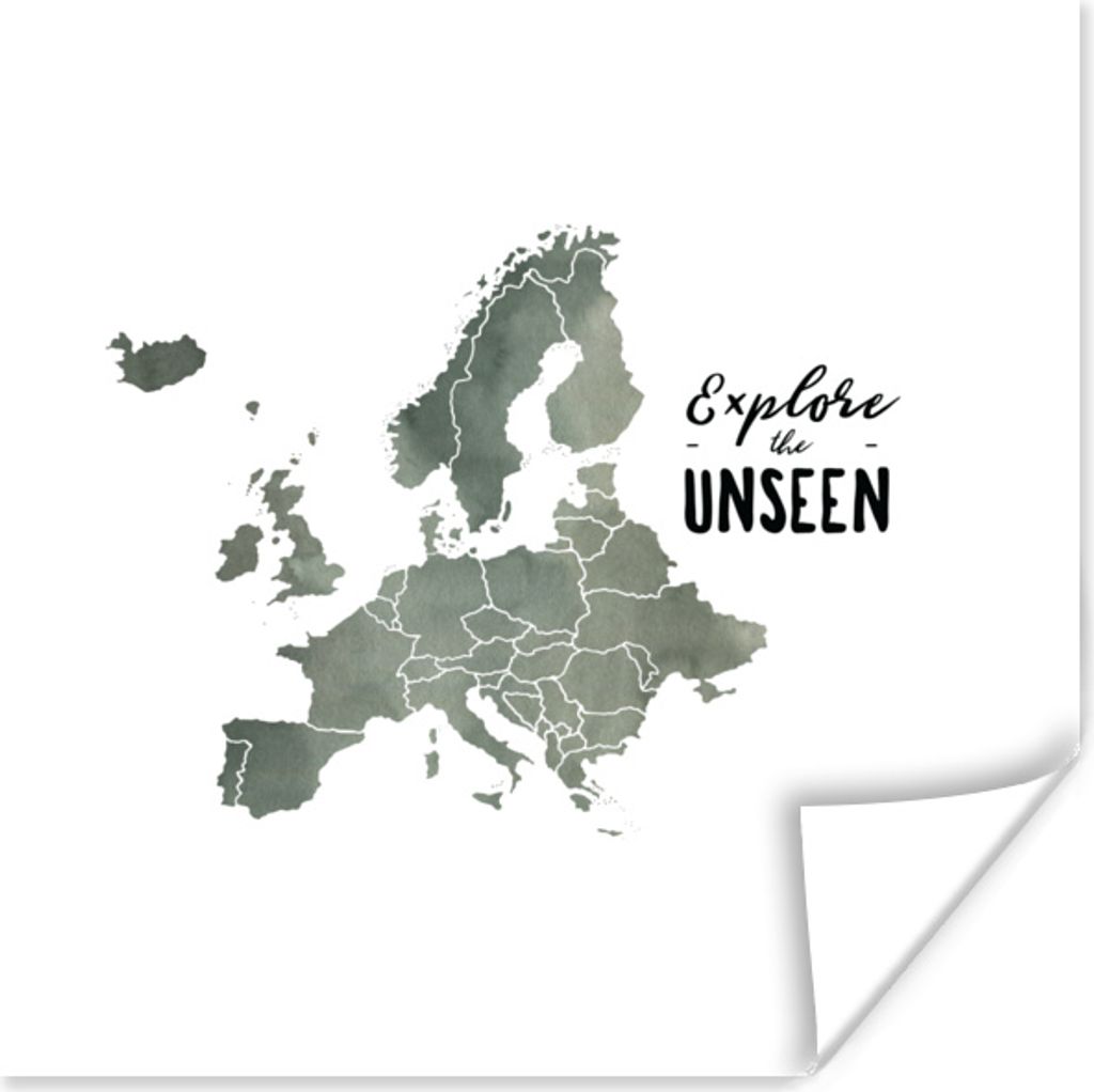 MuchoWow Poster Karte - Aquarell - Europa - Zitate 50x50 cm - Wohnzimmerdekoration