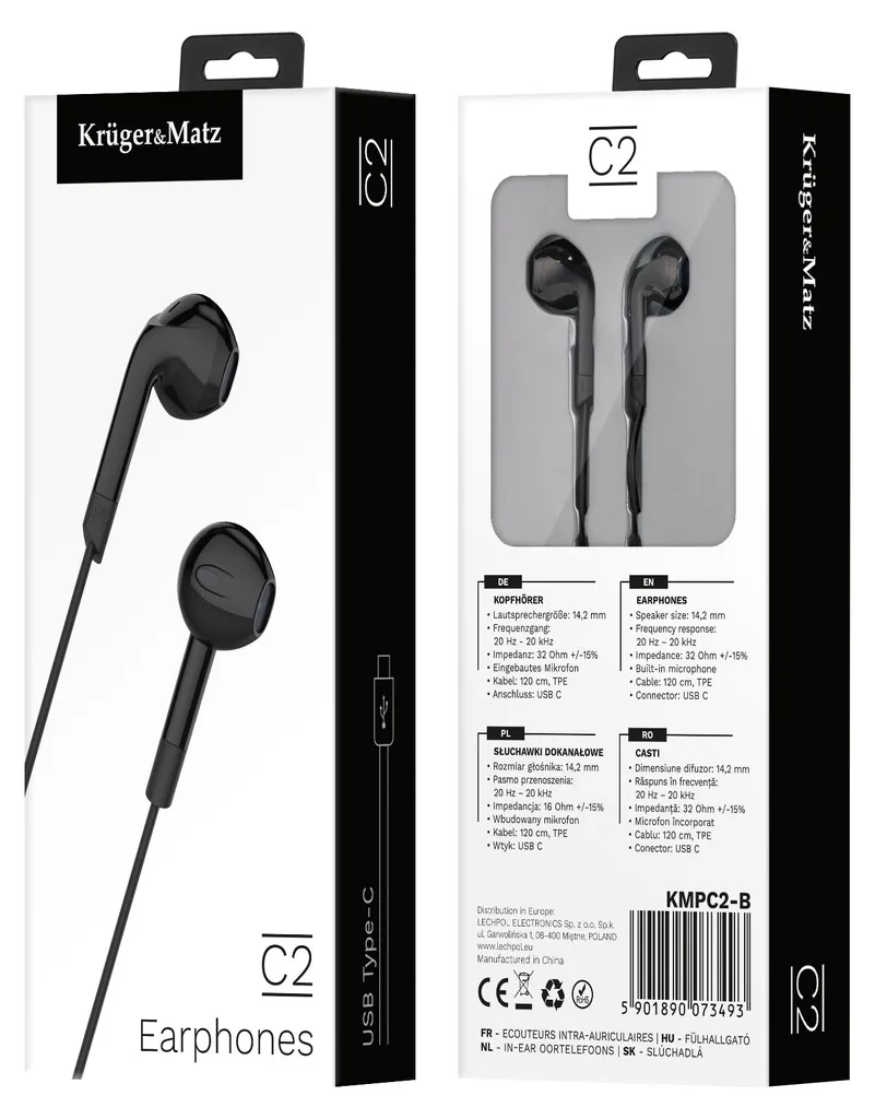 Écouteurs USB-C avec Microphone intégré KMPC2 Kruger&Matz Noir